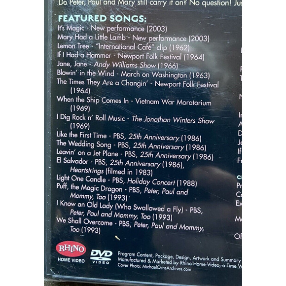 Peter, Paul & Mary: Carry It on A Musical Legacy DVD New & Sealed 2004 Rhino - Picture 3 of 4